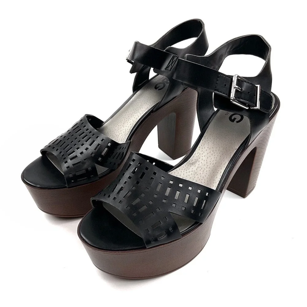 GBG Los Angeles Sandals Women 9 Black Strappy Platform Buckle Jelty NWOT